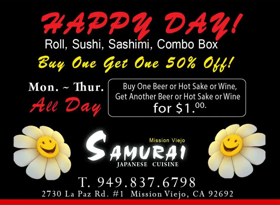 Samurai Sushi (Mission Viejo) Happy hour