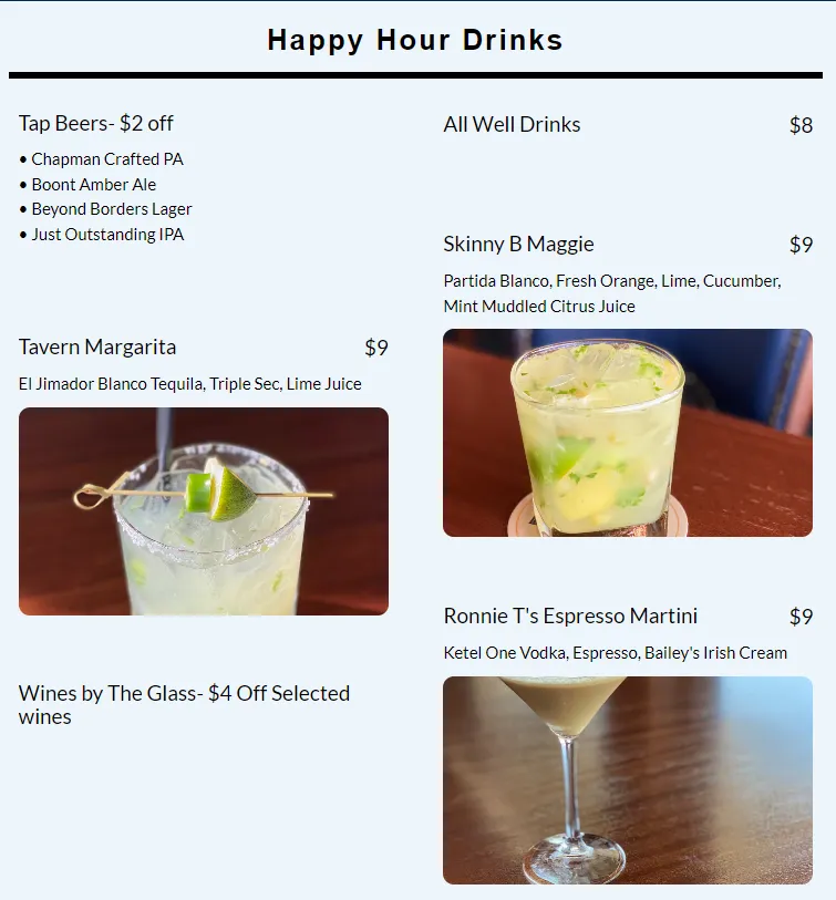 Tavern House Kitchen + Bar (Newport Beach) Happy hour