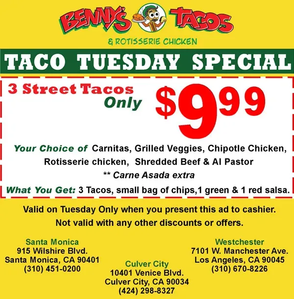 Benny's Tacos & Rotisserie Chicken (Los Angeles) Tacos special