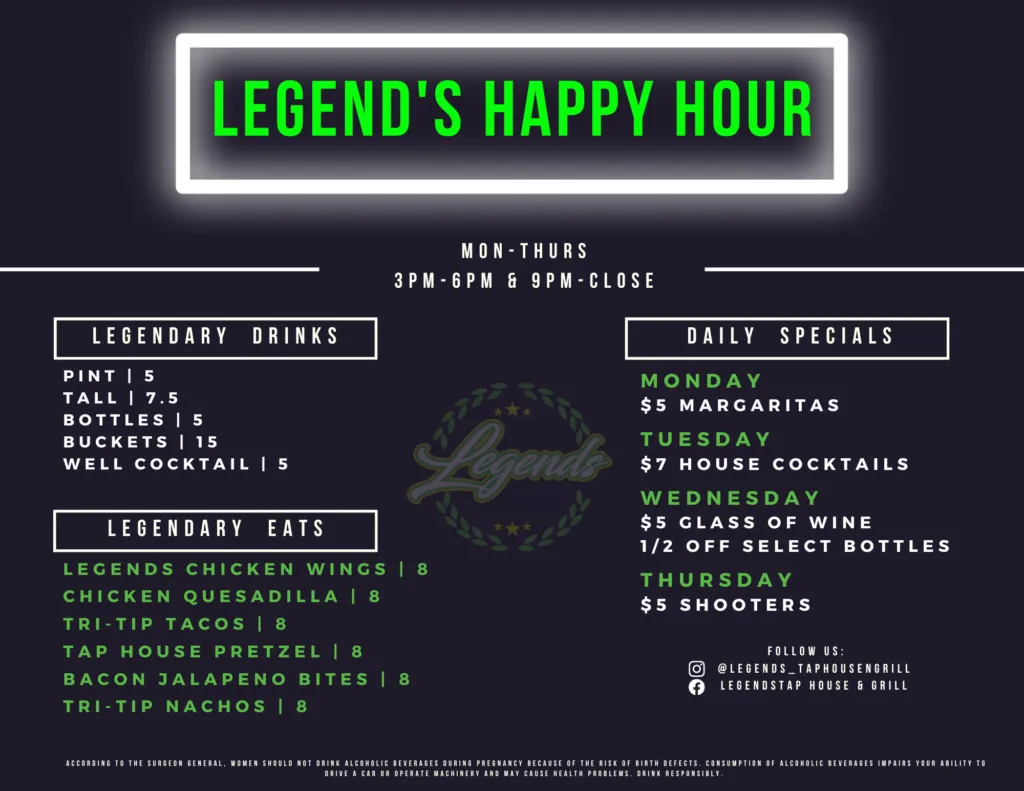 Legends Tap House & Grill (SELMA) Happy hour
